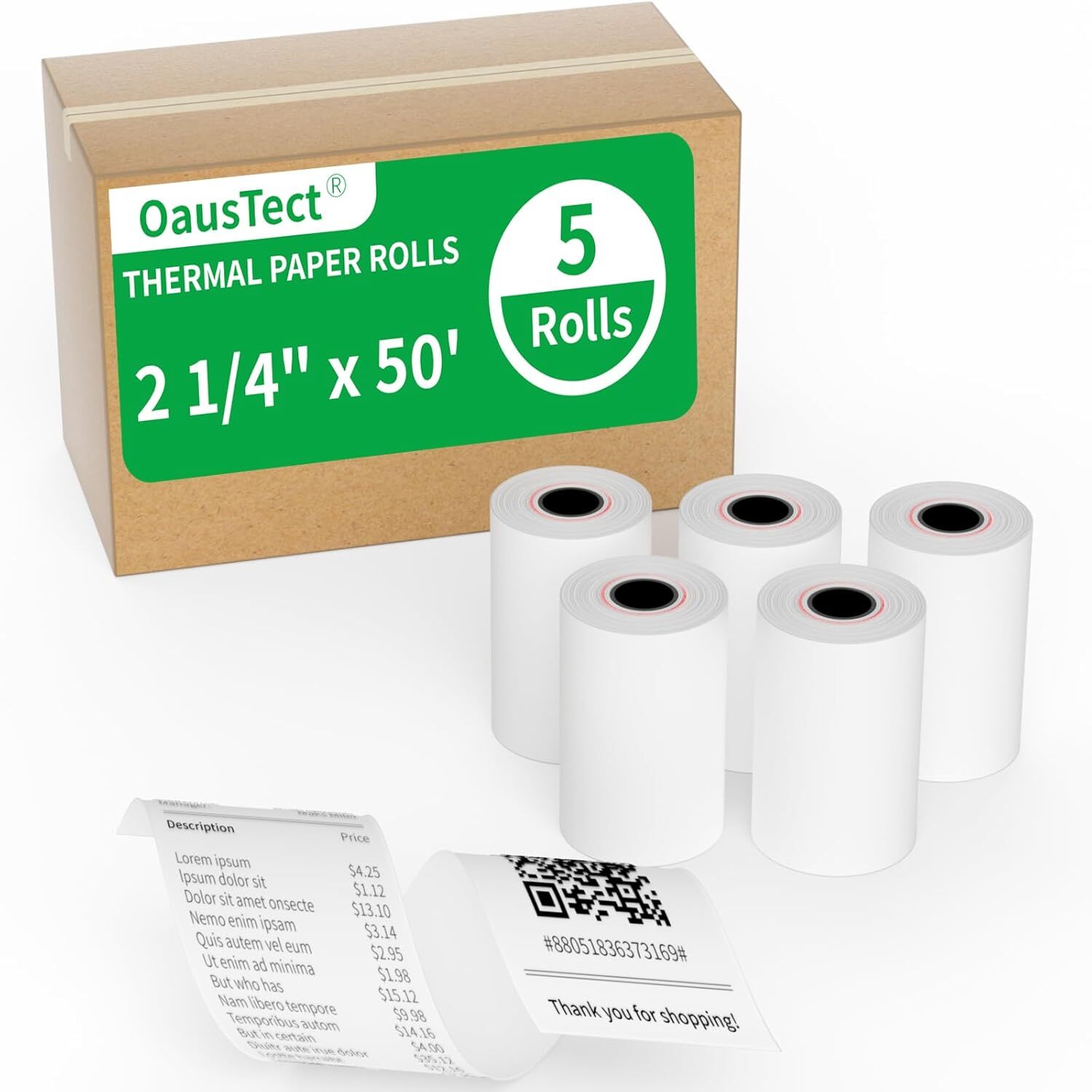Rollos de Papel Térmico 2.25 x 50 ft, 5 Rollos para Impresoras POS 58mm