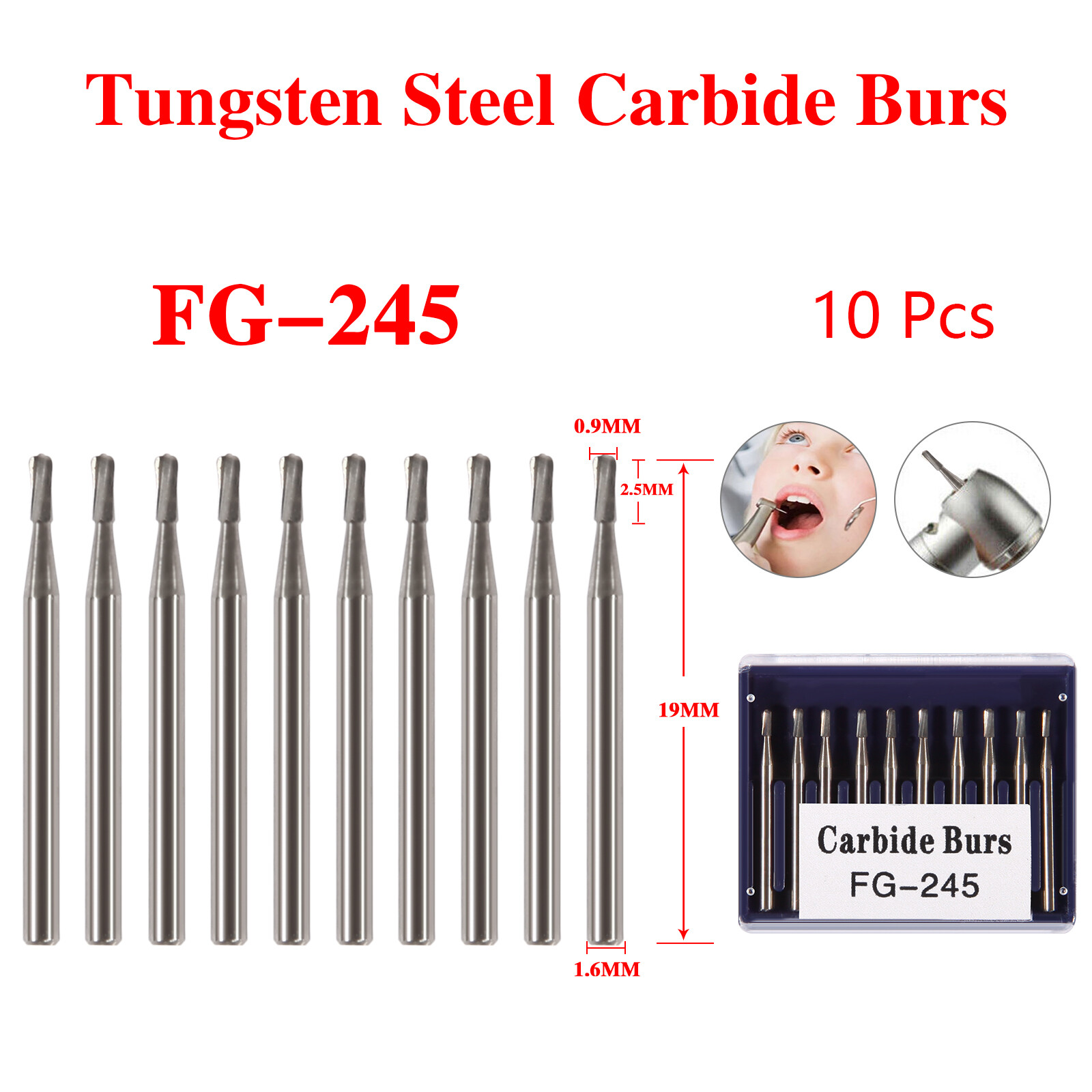10Pcs Dental Carbide Burs Pear-Shaped High Speed Tungsten Steel Bur FG-245 de