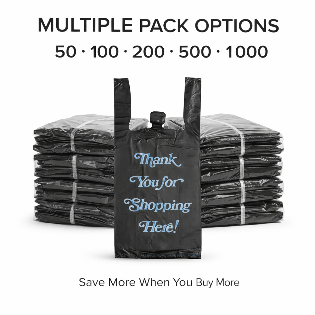 Black Thank You Liquor Bottle Bags 8x20x4 Heavy Duty 0.98 Mil (50-1000)
