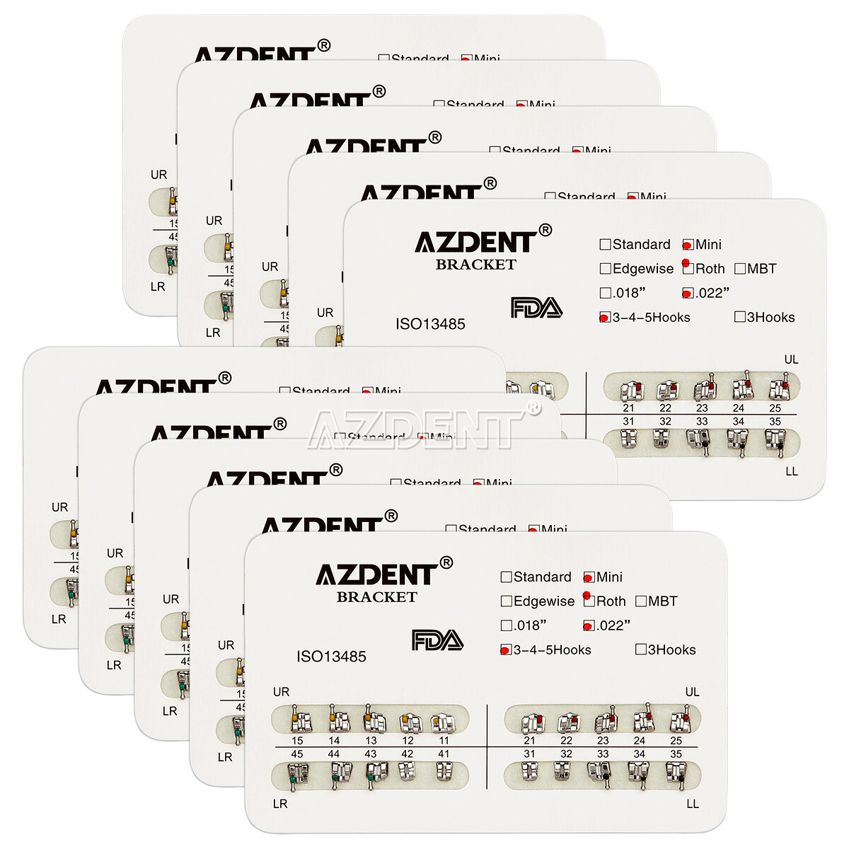 AZDENT Orthodontic Dental Metal Brackets Mini Standard Roth Edgewise MBT 018 022