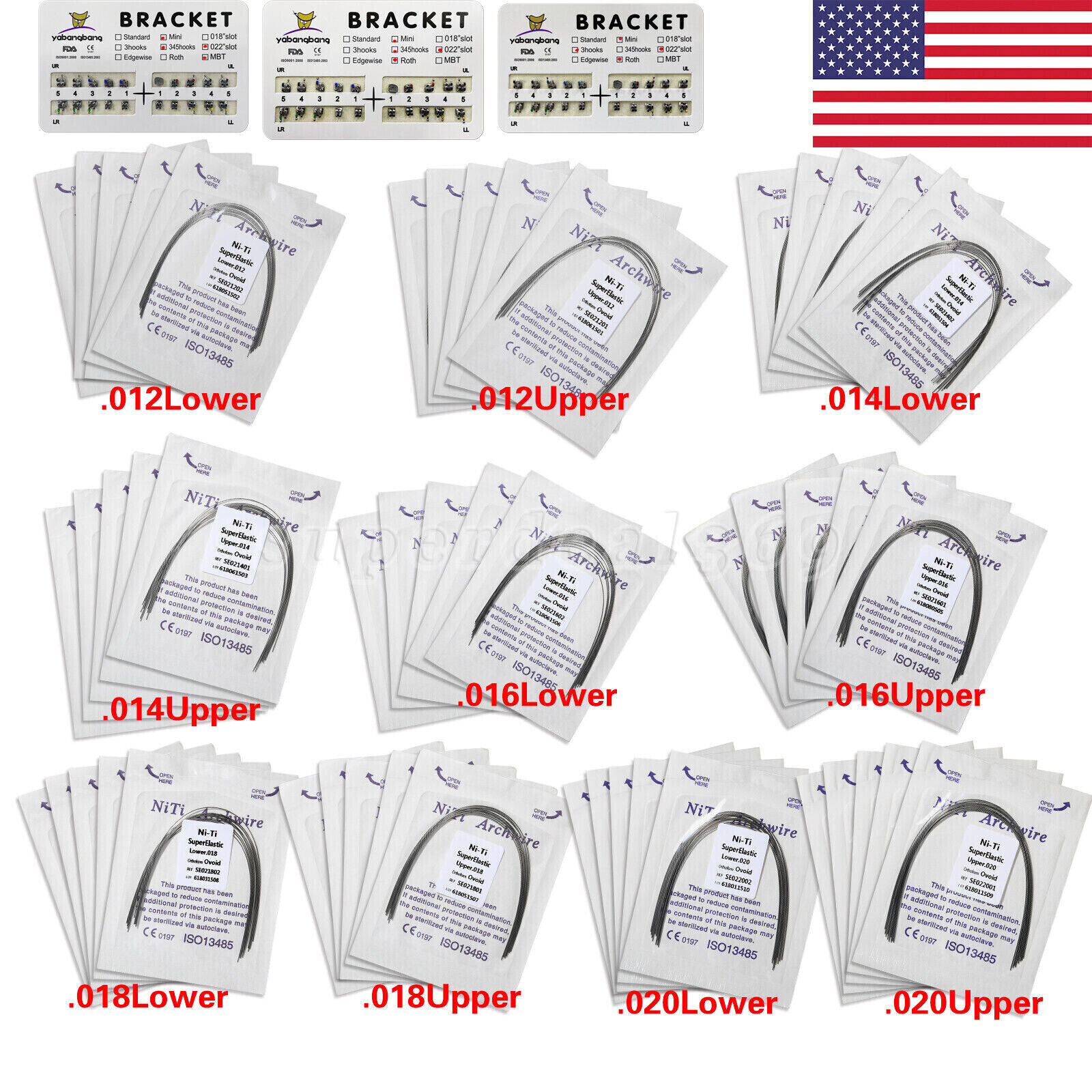 Dental Orthodontic Bracket Braces 022 / Super Elastic Niti Round Arch Wires USA