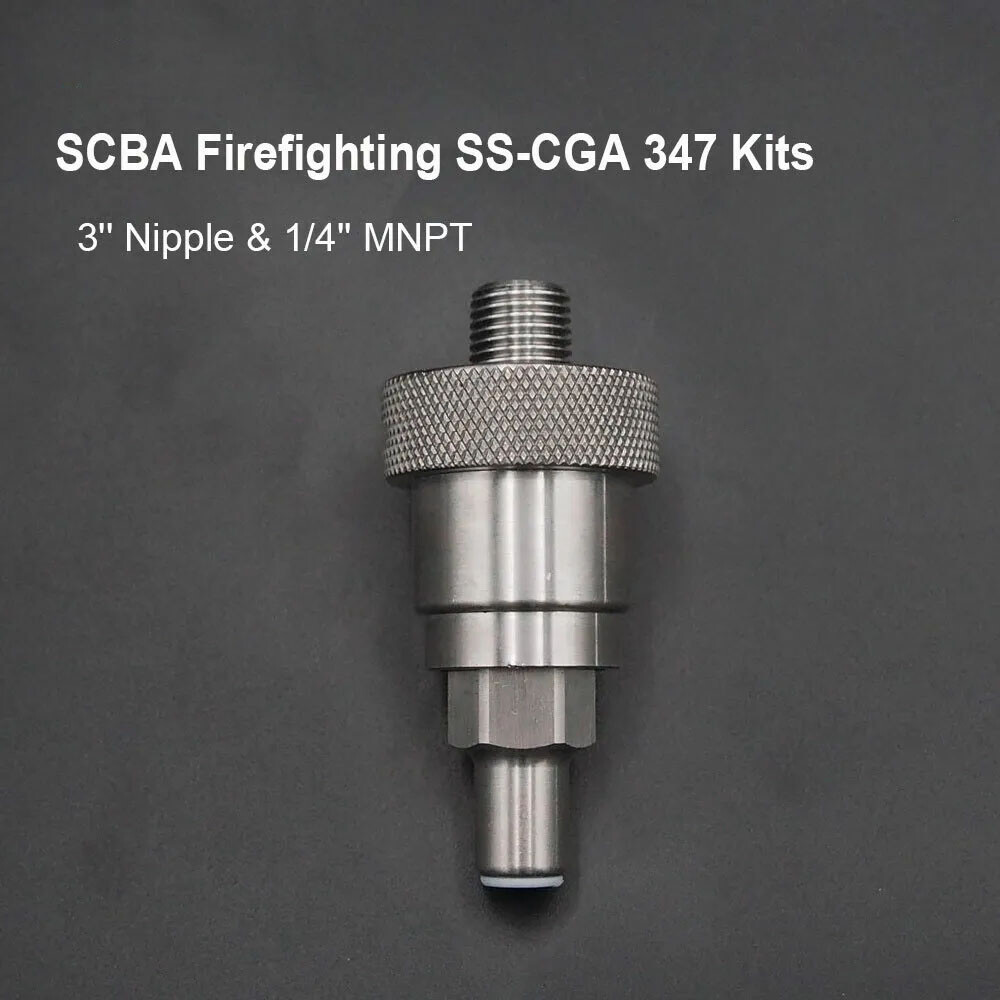 SCBA Firefighting SS-CGA 347 Kit 1/4 Inch MNPT Hand Tight Nut & 3 Inch Nipple