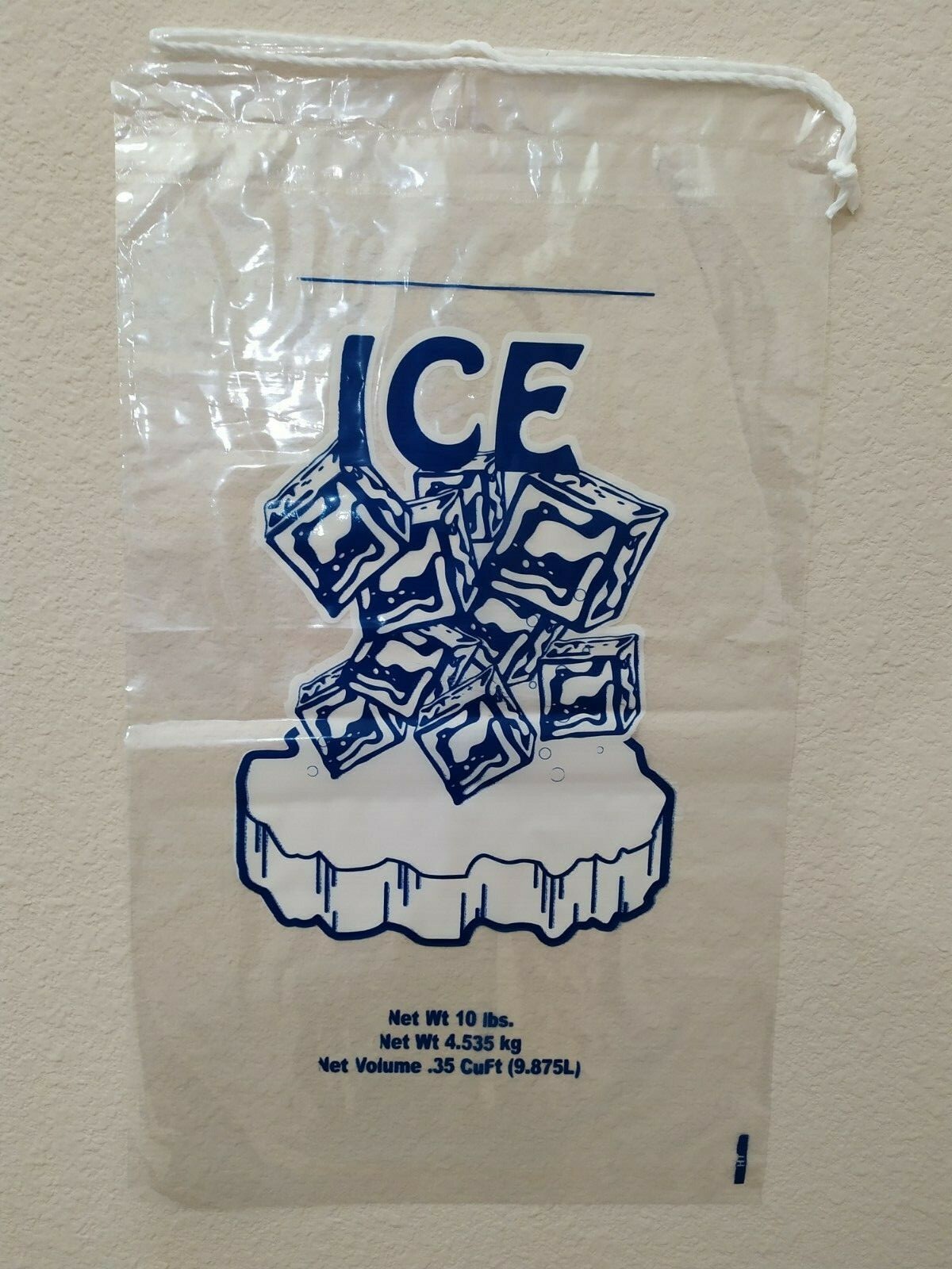 100 COMMERCIAL CRYSTAL 10 LB LBS 1.5 MIL Plastic Ice Bag Bags With Drawstring