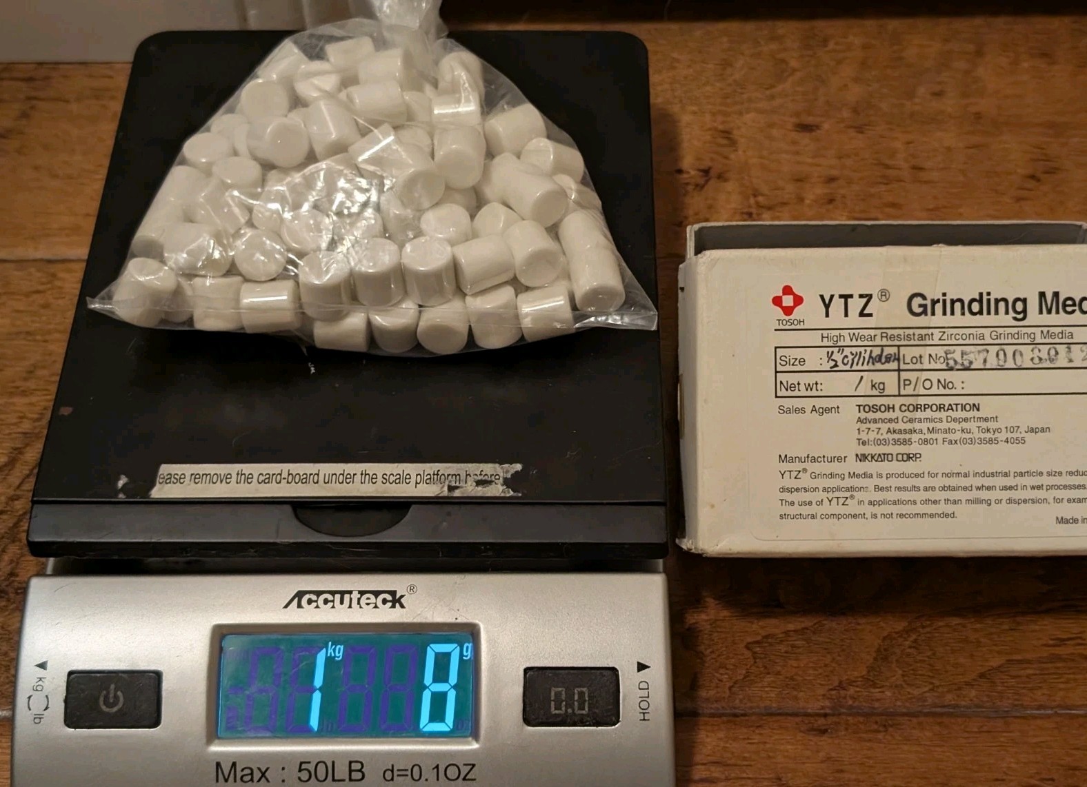 YTZ Tosoh High Wear Resistant Zirconia Grinding Media 1/2″ Cylinder 2 Lbs 3.5 Oz