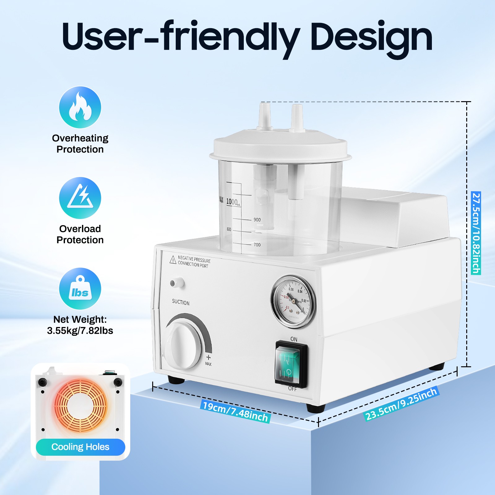 Vacuum Phlegm Quiet Suction Unit Portable Medical Emergency Aspirator Machine US