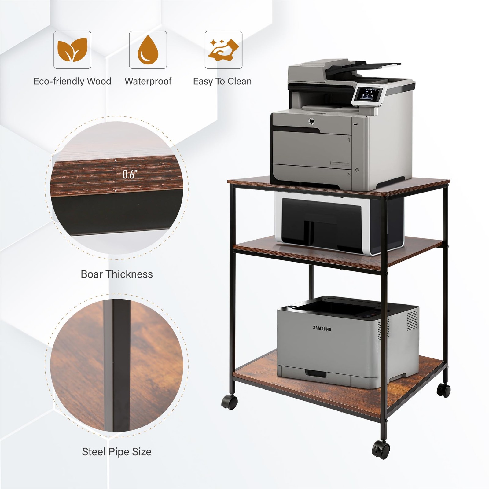 EMERIT 3-Tier Printer Stand for Laser/Inkjet/All-in-One – 3-Tier, Wood
