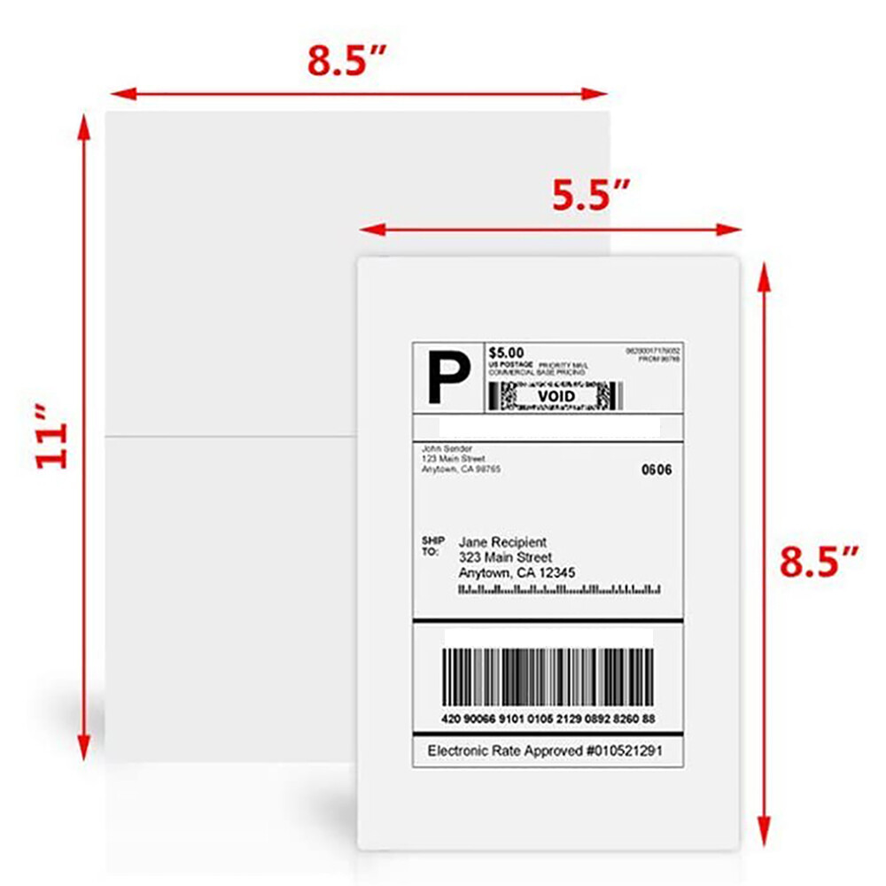 50-1000 Shipping Labels 8.5×5.5 Half Sheet Blank Label Self Adhesive 2 Per Sheet