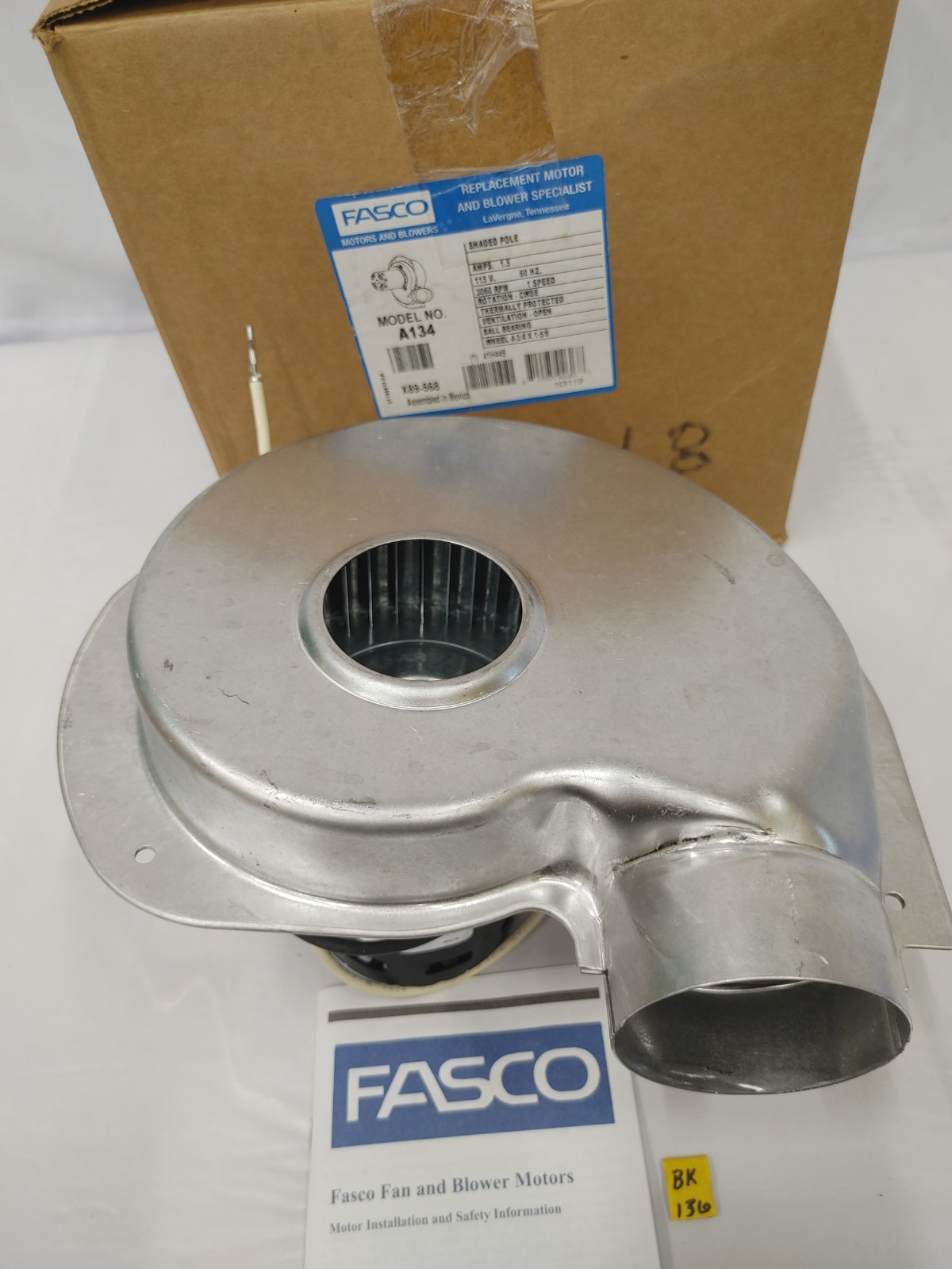 Fasco A134 Inducer Fan Motor 70219408