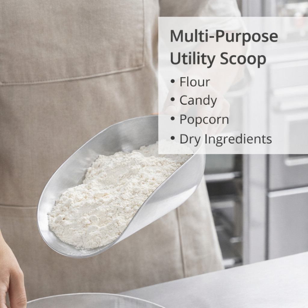 Choice 38 oz Aluminum Ice Scoop One-Piece Utility Scoop 12.75″ Handle Silver