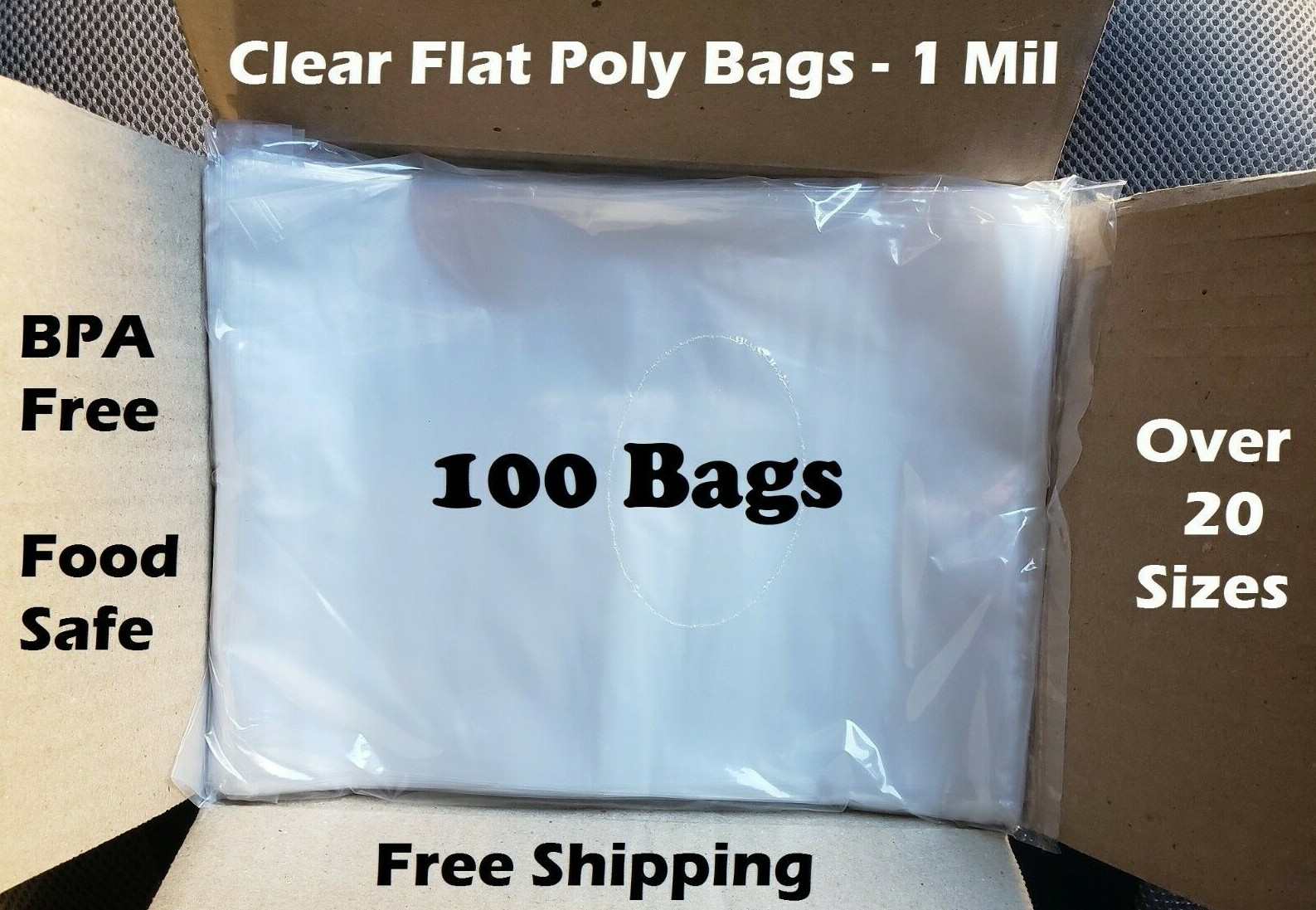 100 – Clear Plastic Bags Open Top Lay Flat 1 Mil Large Small 1Mil Poly Bolsas