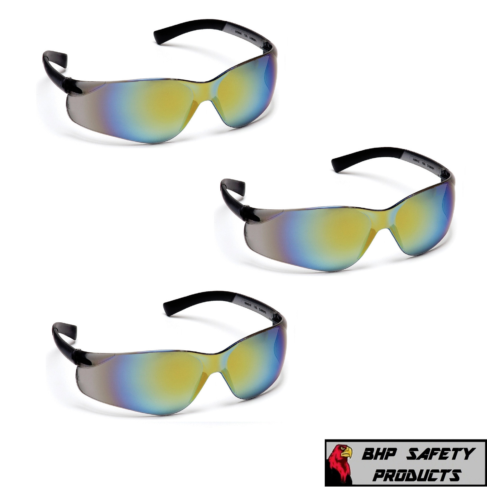 PYRAMEX ZTEK SAFETY GLASSES GOLD MIRROR LENS SUNGLASSES S2590S Z87+ (3 PAIR)