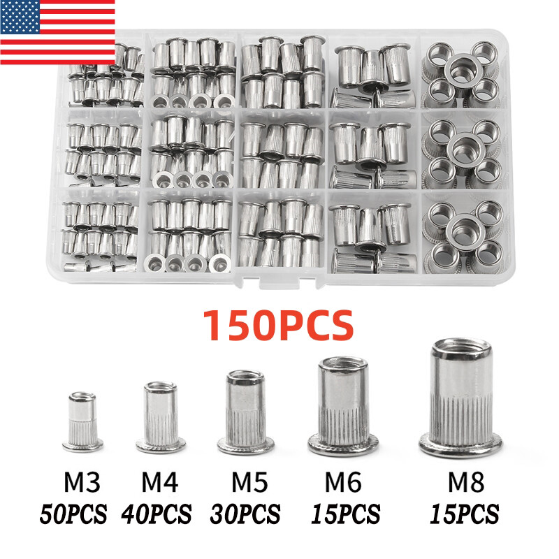 615X Rivet Nut Tool Kit Stainless Steel 304 Flat Head Rivnut Threaded Insert Nut