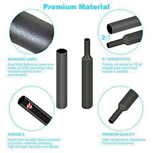 900 PCS Heat Shrink Tubing Kit Marine Grade Black Wire Wrap Assortment Electron