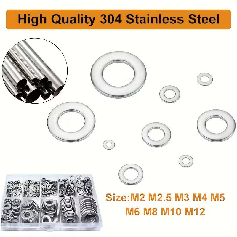 1110PCS Stainless Steel Washers Flat Washer Assortment Set Value Kit w/Case