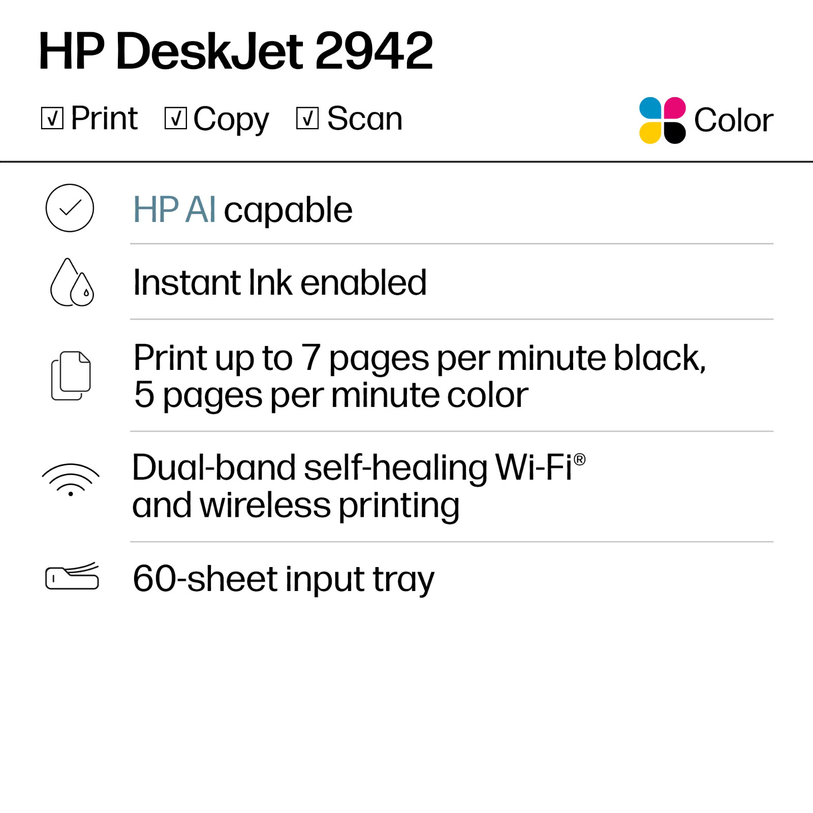 HP DeskJet 2942 Wireless Color Printer,6 Months Free Instant Ink, Bristol Blue
