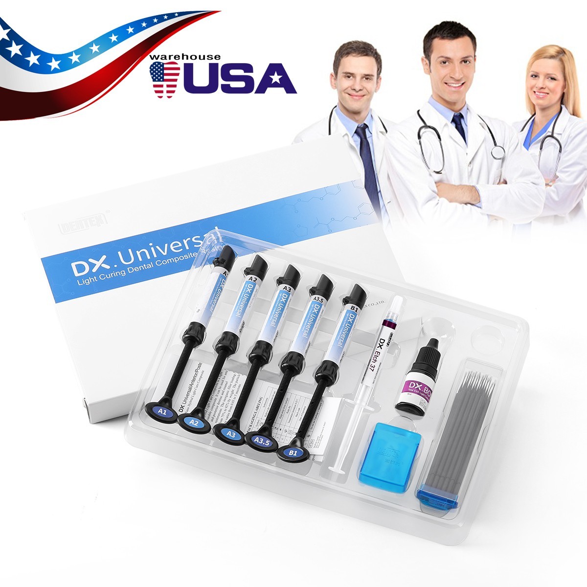 Kit de resina de compuesto de cura dental Dentex Light Shade A1 A2 A3 A3.5 B1