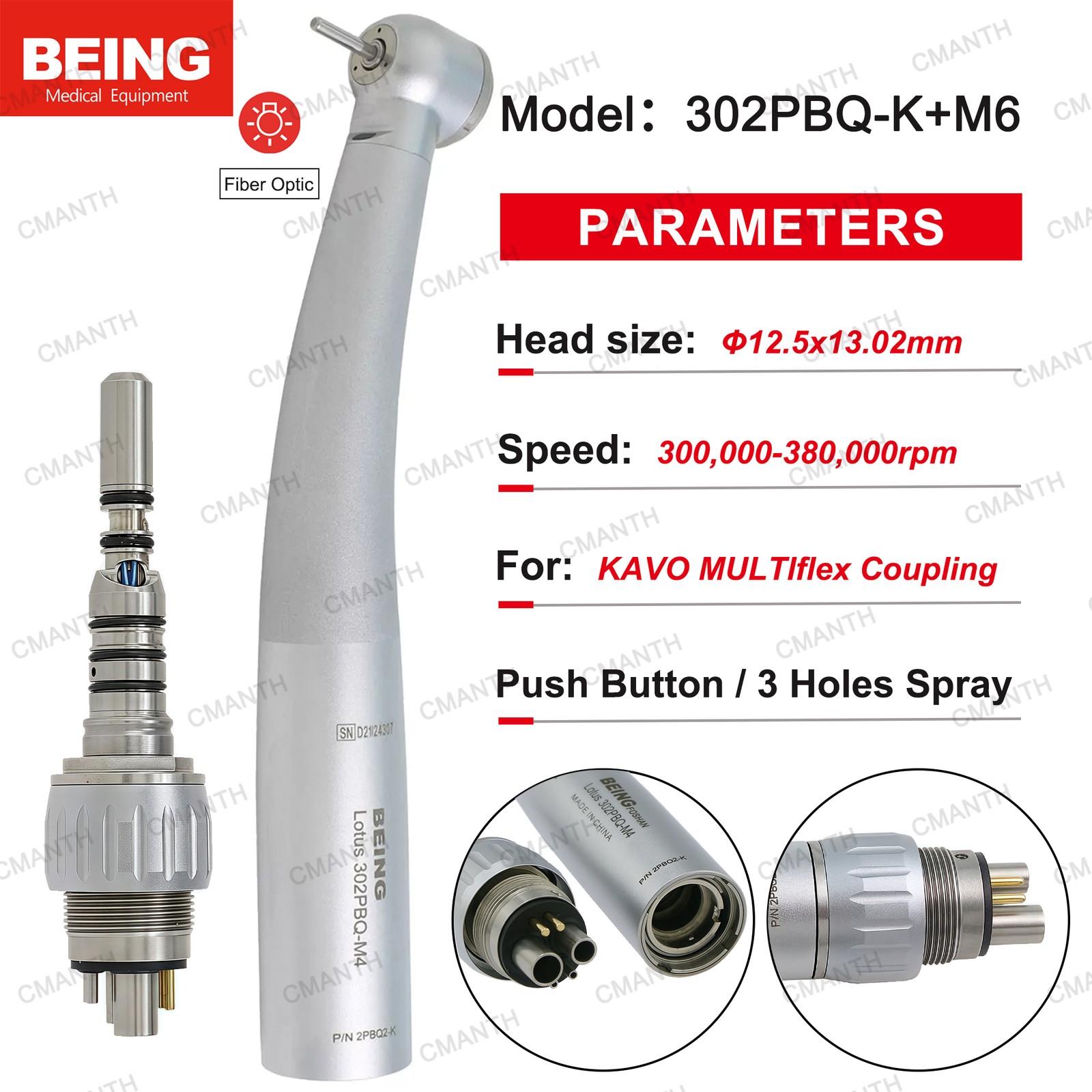 BEING Dental Fiber Optic Handpiece High Speed Turbine For KaVo Coupler 6 Hole