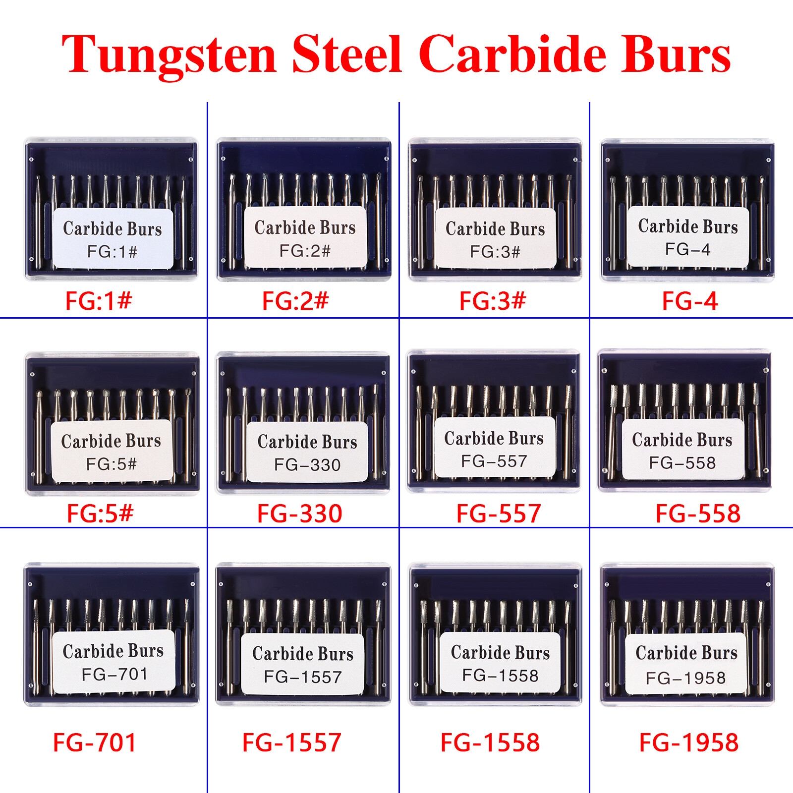 Dental Diamond /Carbide Steel Burs Drill Round For High Speed Handpiece /HP Burs