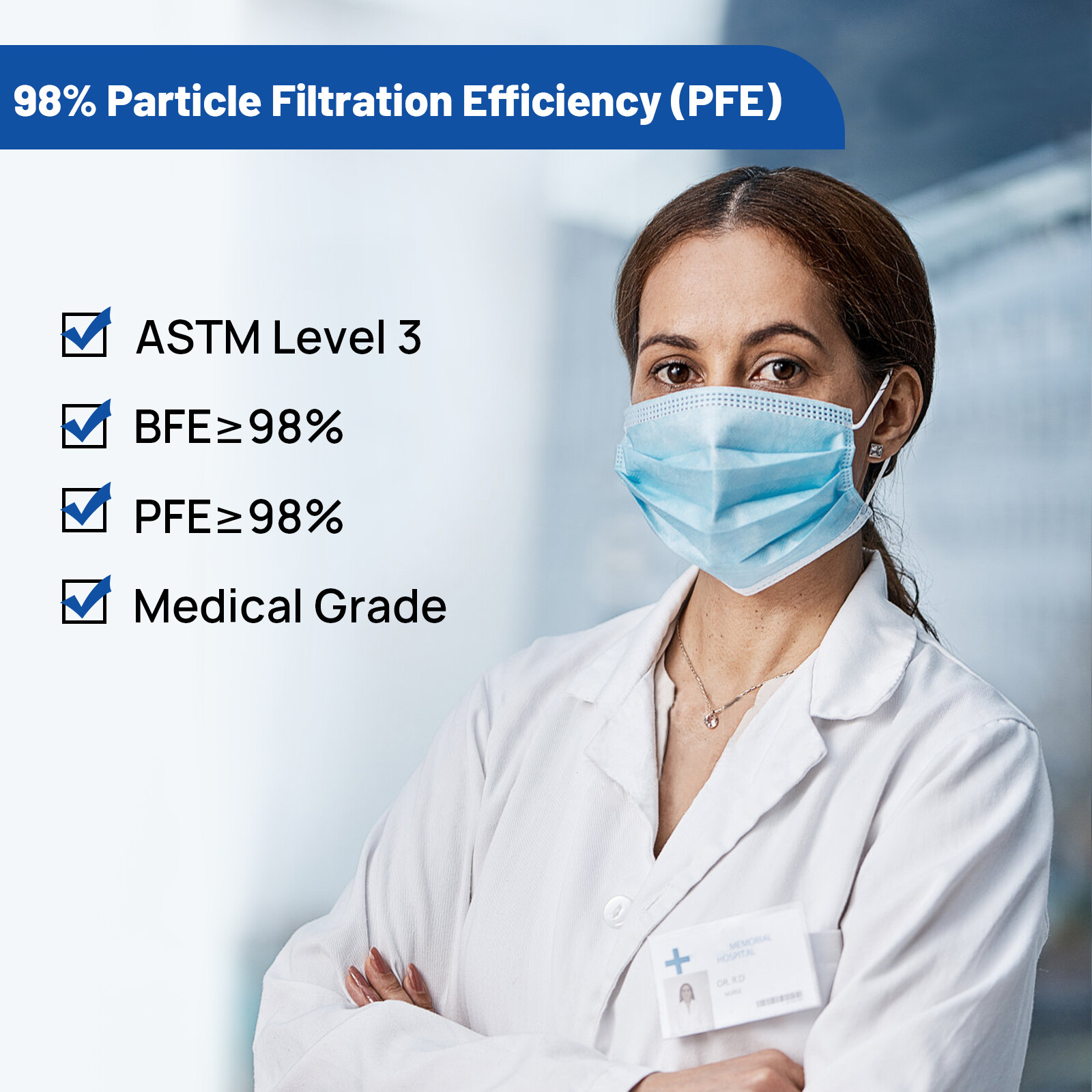 JMU ASTM Level 3 Face Masks 4-Ply BFE 98% Disposable Medical Shield Mask