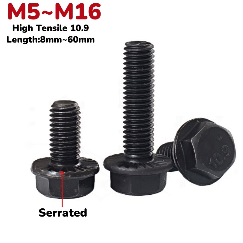 Hex Flanged Bolt M5M6M8M10M12M14M16 Serrated Flange Screws High Tensile 10.9