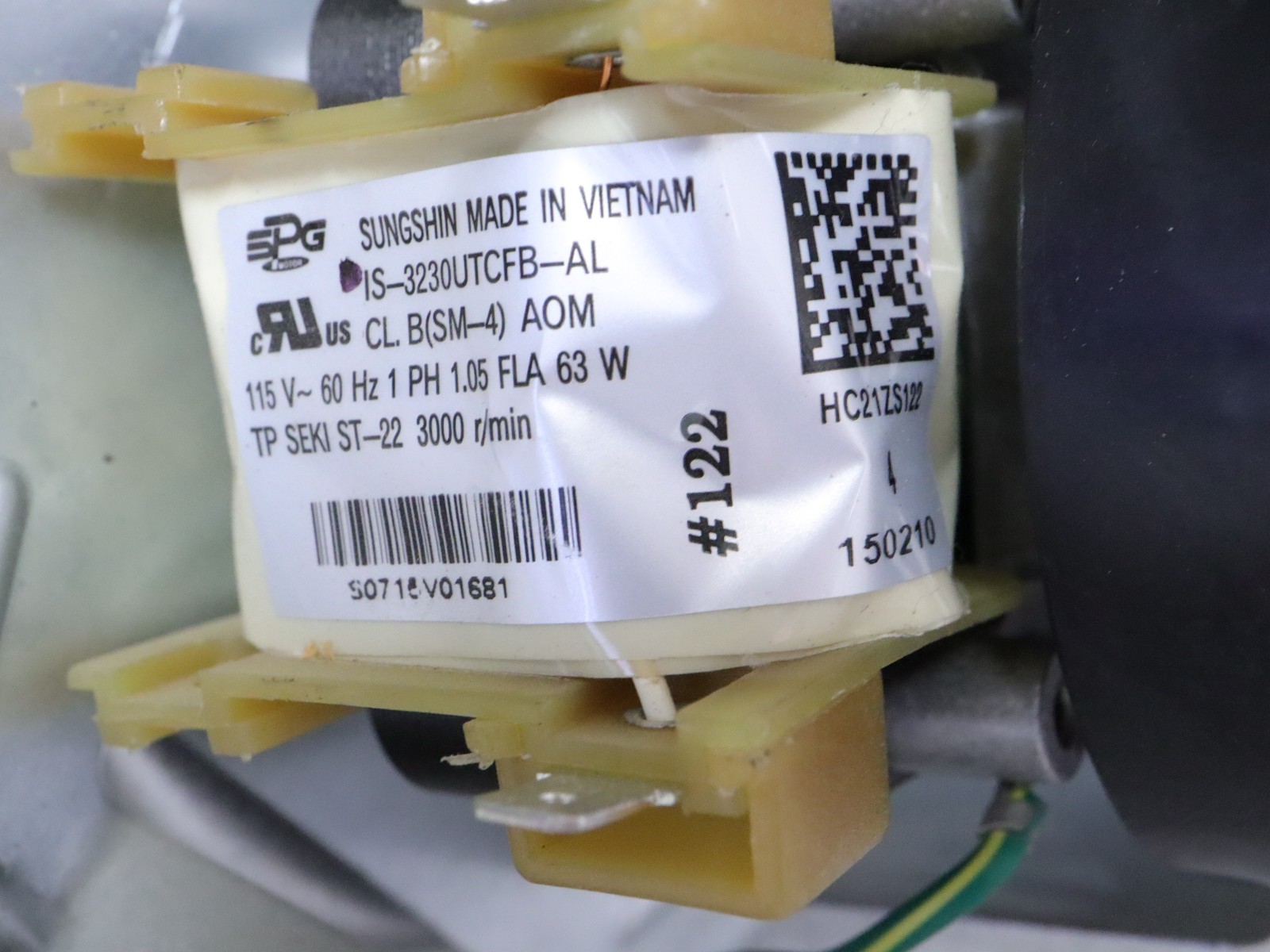 Carrier HC21ZS122 SUNGSHIN IS-3230UTCFB-AL Draft Inducer Blower Motor Assembly