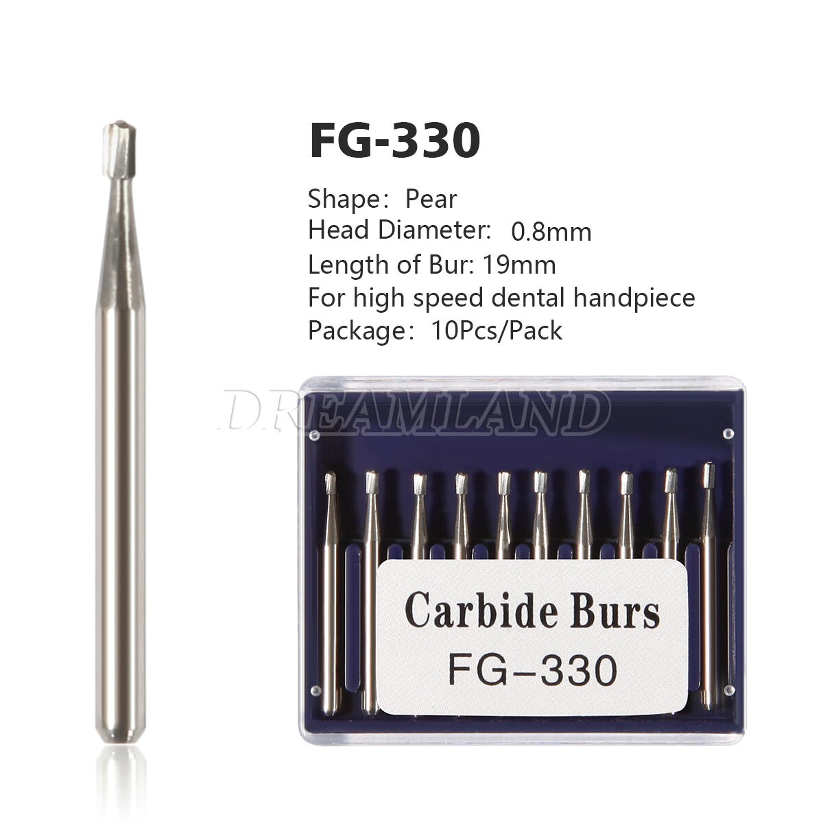Dental Midwest FG 330 Regular Shank Pear Shaped Carbide Burs 100/Pk