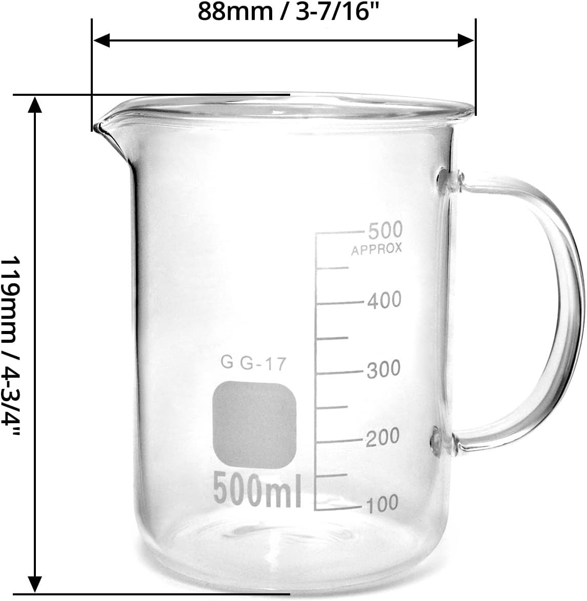 500Ml Beaker Mug with Handle, Borosilicate Glass Measuring Cup