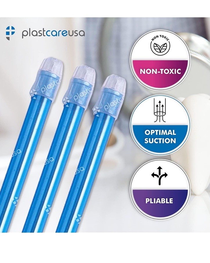 PlastCare USA Disposable Saliva Ejectors Latex Free Non-Toxic Blue