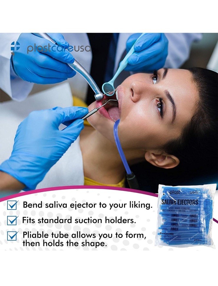 PlastCare USA Disposable Saliva Ejectors Latex Free Non-Toxic Blue