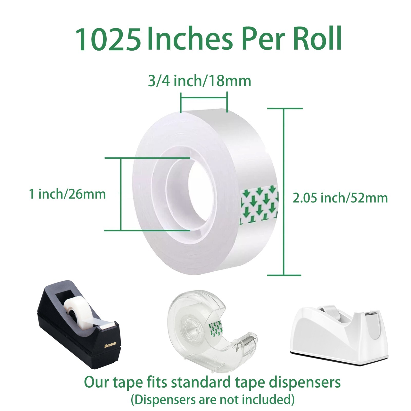 Clear Transparent Tape Rolls 3/4″ x 1025″ Dispenser Refill 20 Tape Rolls Scotch