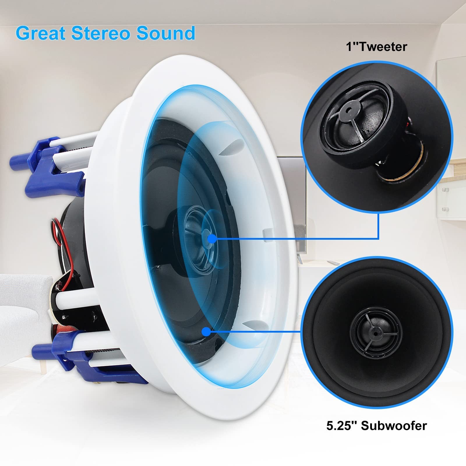 Herdio in Ceiling Speakers 2 Way 5.25″ 600 Watts Passive Wired Flush Mount fo…