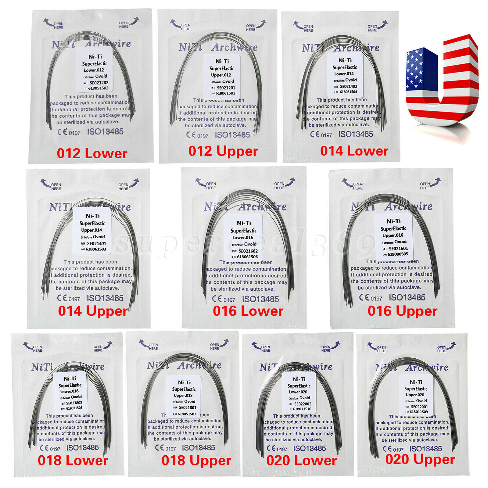 10pcs/pack Dental Orthodontic Super Elastic Niti Arch Wire Round Ovoid Form usa