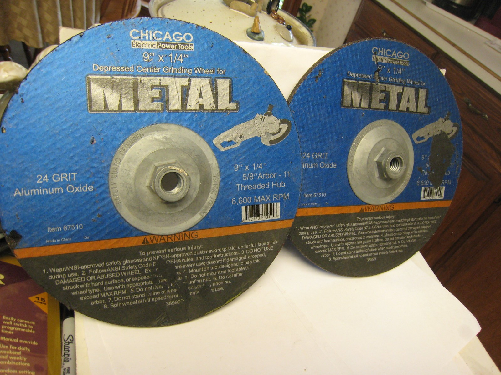 2 yes 2 -9” Grinding Wheel Chicago Electric # 67510 Grit 24 Arbor 5/8”x 11