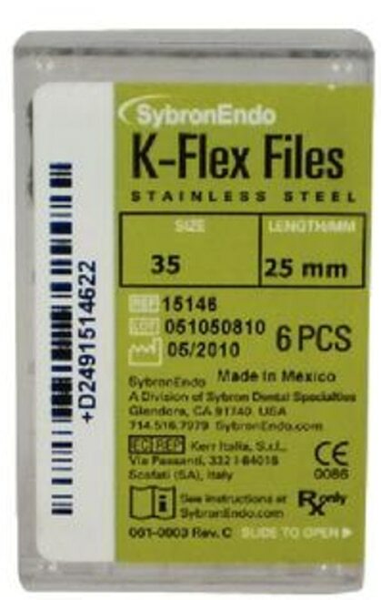 Kerr Sybron Endo Dental 25mm Stainless Steel K-FLEX file 6-file per box all size