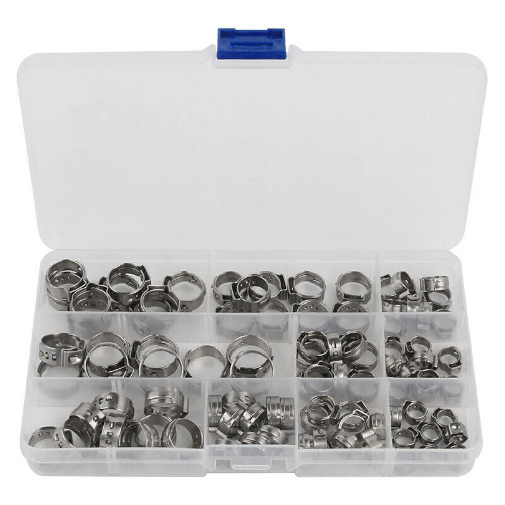 130PCS Single Ear Stepless Hose Clamps 6.5-21mm Stainless Steel / Clamp Plier