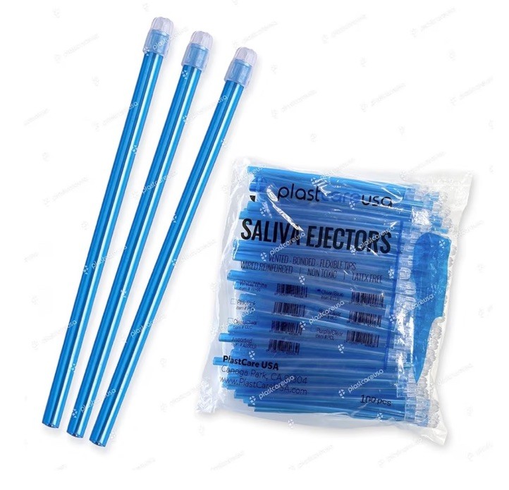 PlastCare USA Disposable Saliva Ejectors Latex Free Non-Toxic Blue