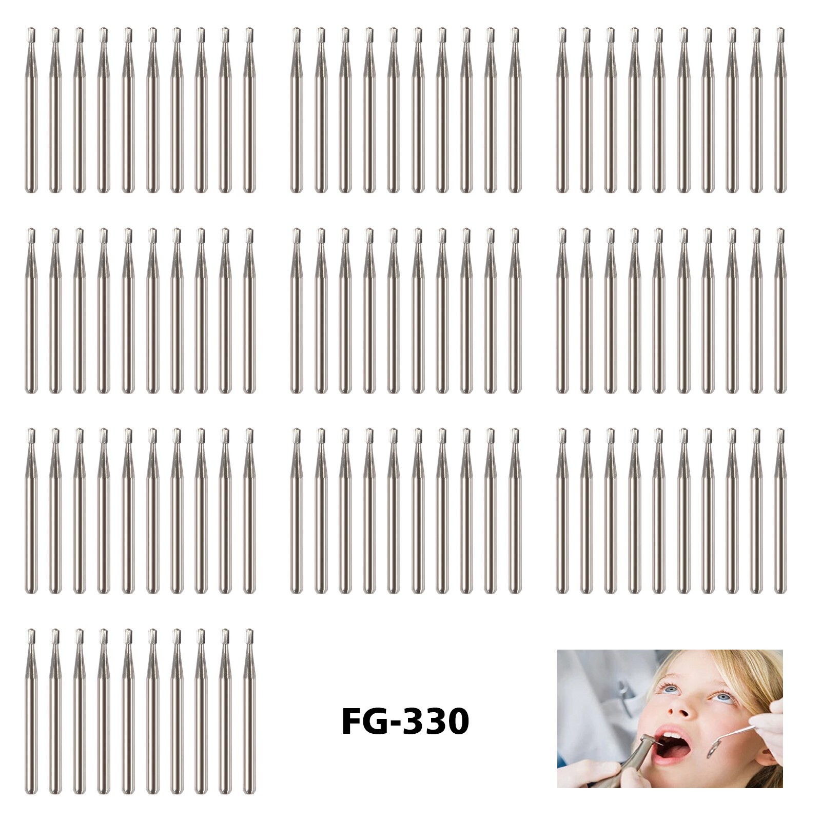 100pcs Dental Carbide Burs Tungsten Steel Bur FG # 330 Pear High Speed Midwest