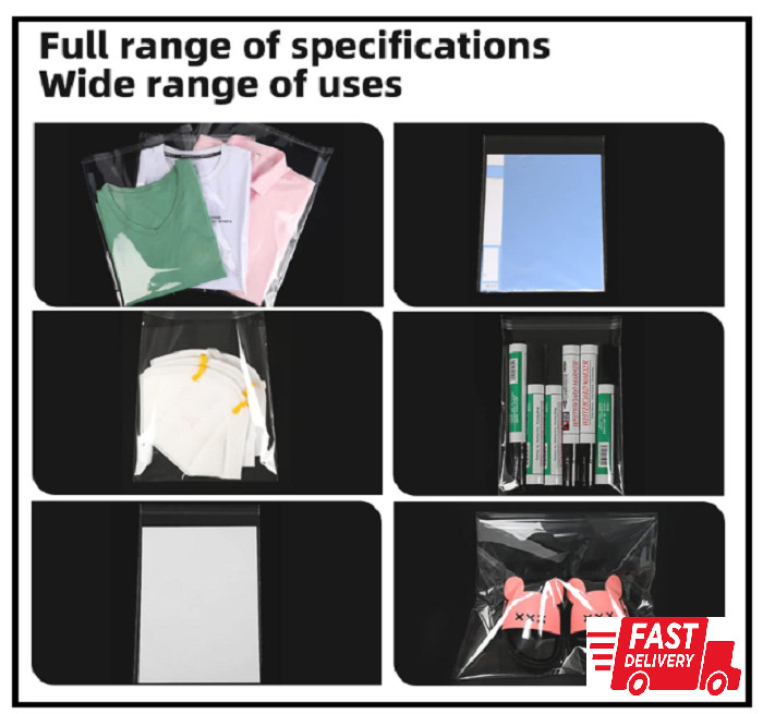 100 Pcs 10″x14″ Clear Self-Sealing Cellophane Bags for Packaging T-Shirt Clothes