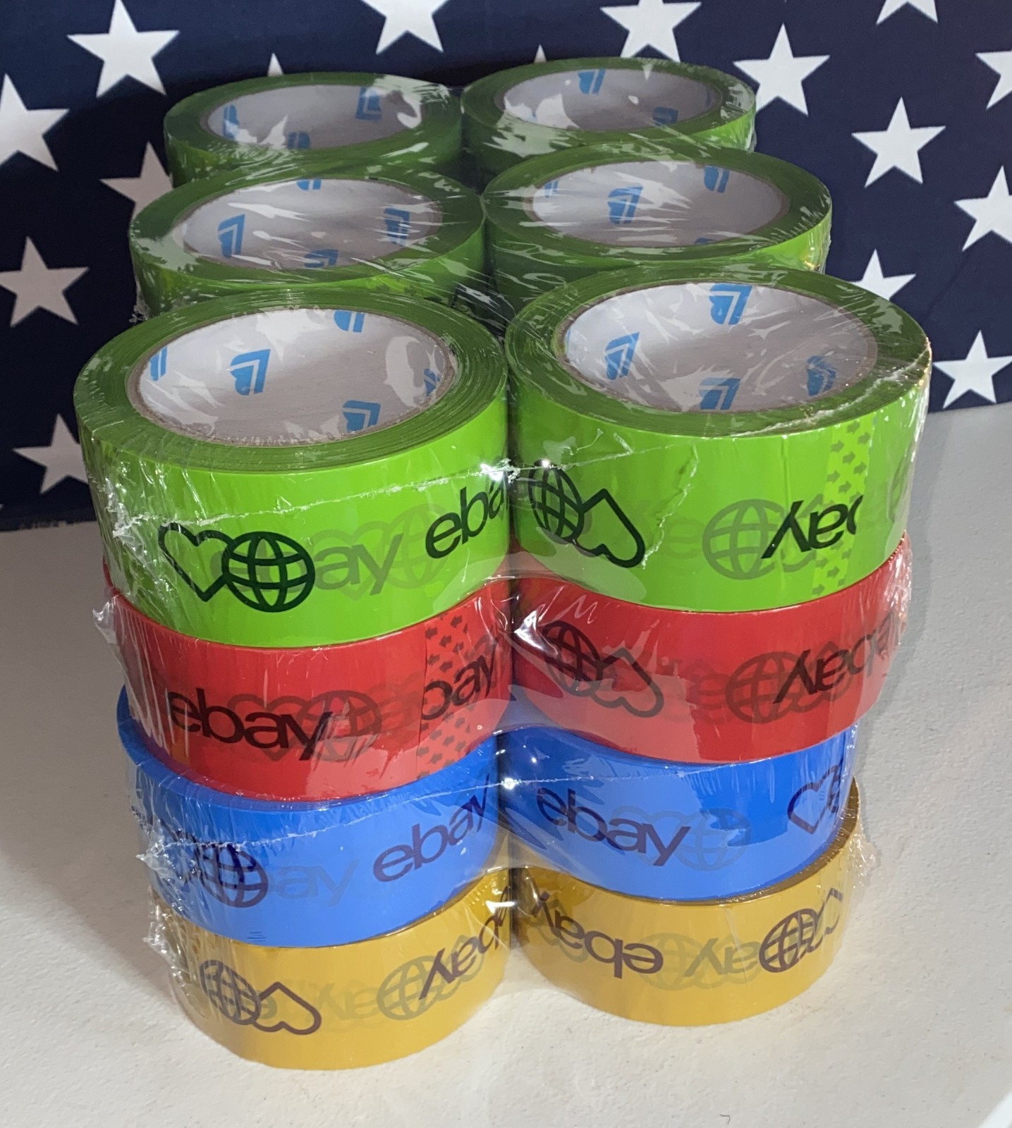 2″ x 75 yards Official eBay Branded Packaging Tape 24 ROLLS Blue Red Green Gold