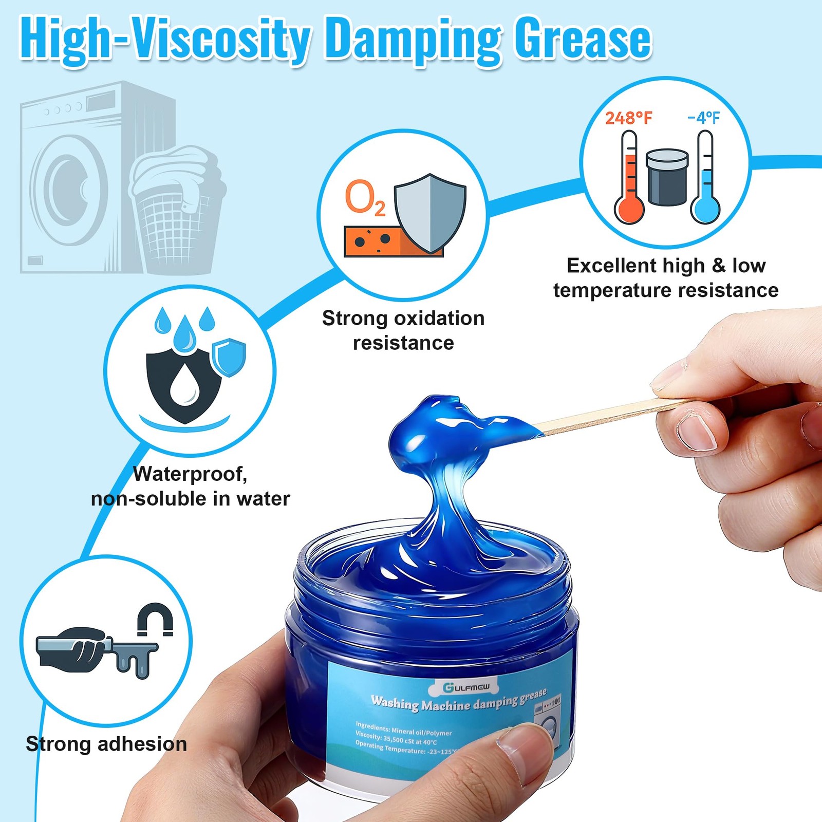Gulfmew 3.5 oz (100g) Washing Machine Damping Grease with 10 Foam