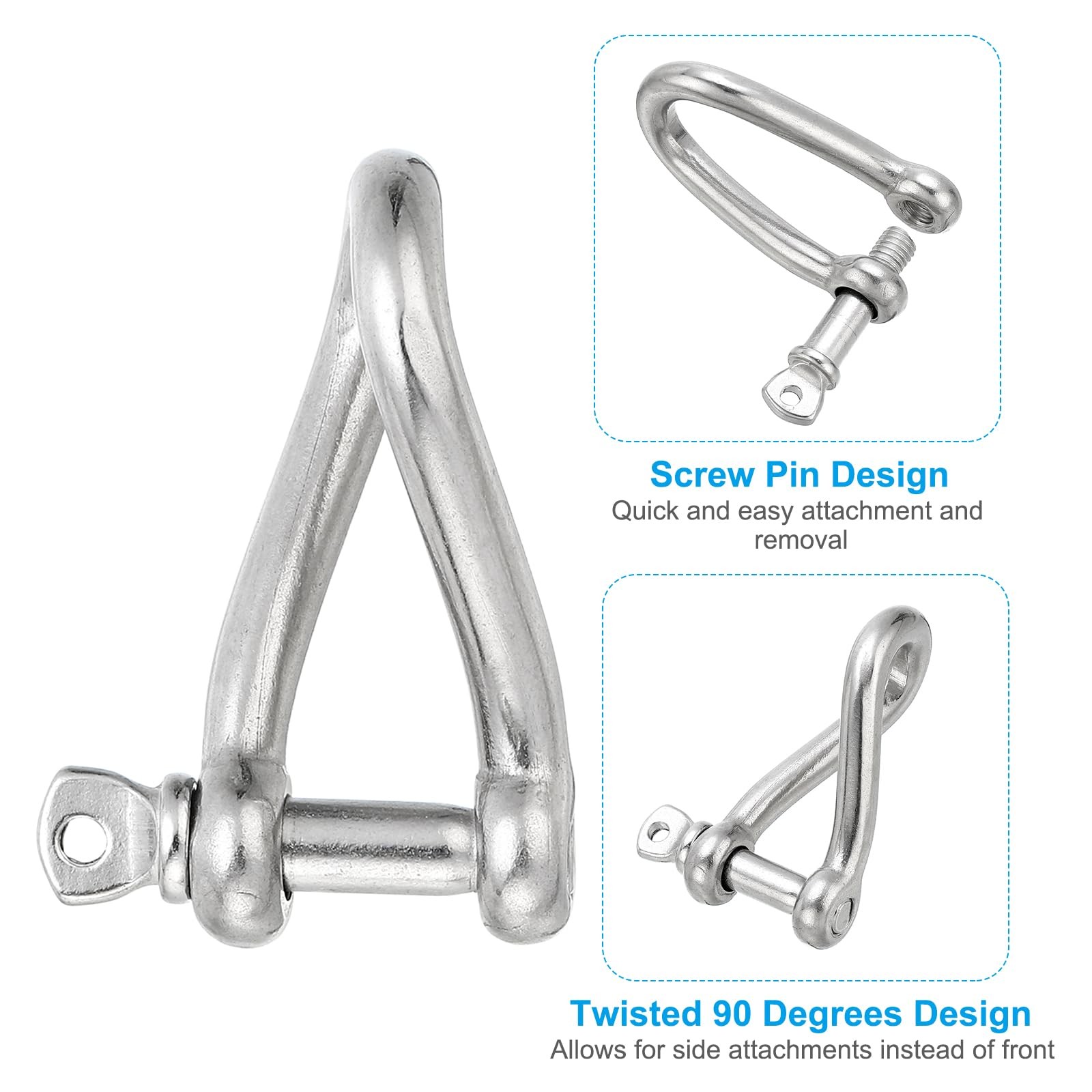 316 Stainless Steel Twist Shackle 1/2″ 12mm, 1543 Lbs Load Screw Pin Shackles…