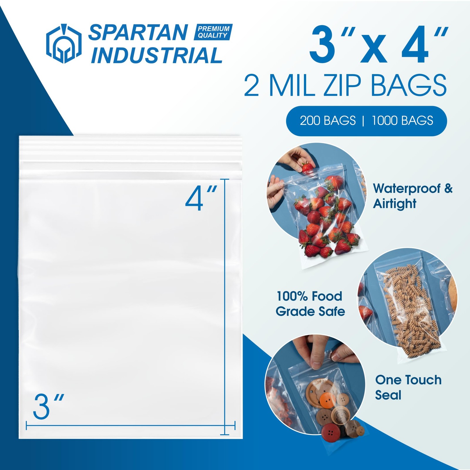 Spartan Industrial – 3” X 4” (1000 Count) 2 Mil Clear 3″ X 4″,