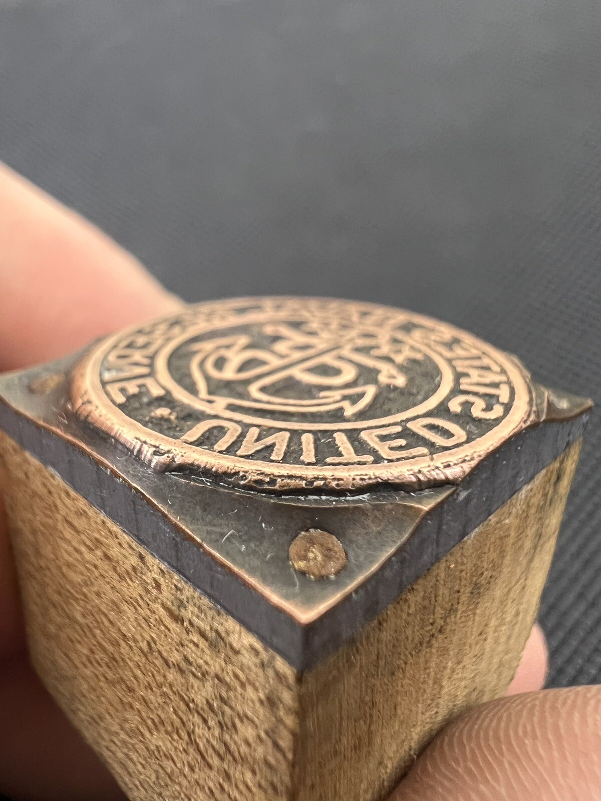 Vintage Letterpress Printing Block United States Naval Reserve Copper On Wood 1”