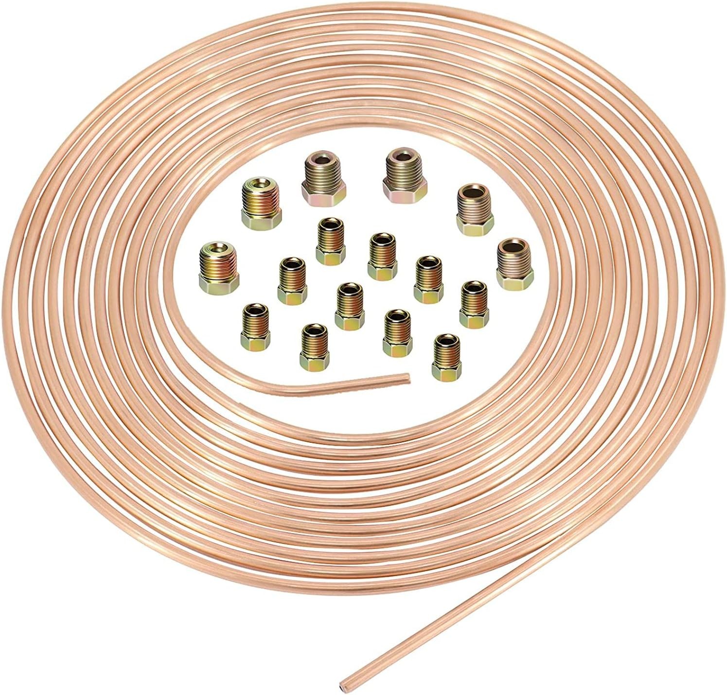 25 Ft. 3/16 OD Copper Nickel Brake Line Tubing Coil and Fitting Kit, 25 Ft of 3/