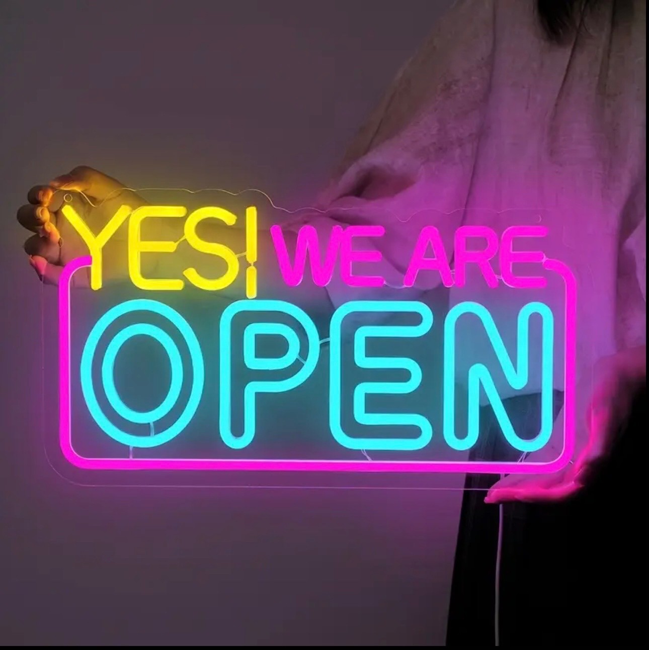 Vibrant “YES! WE ARE OPEN” Neon Sign – USB or Battery Powered, Bright Multicolor