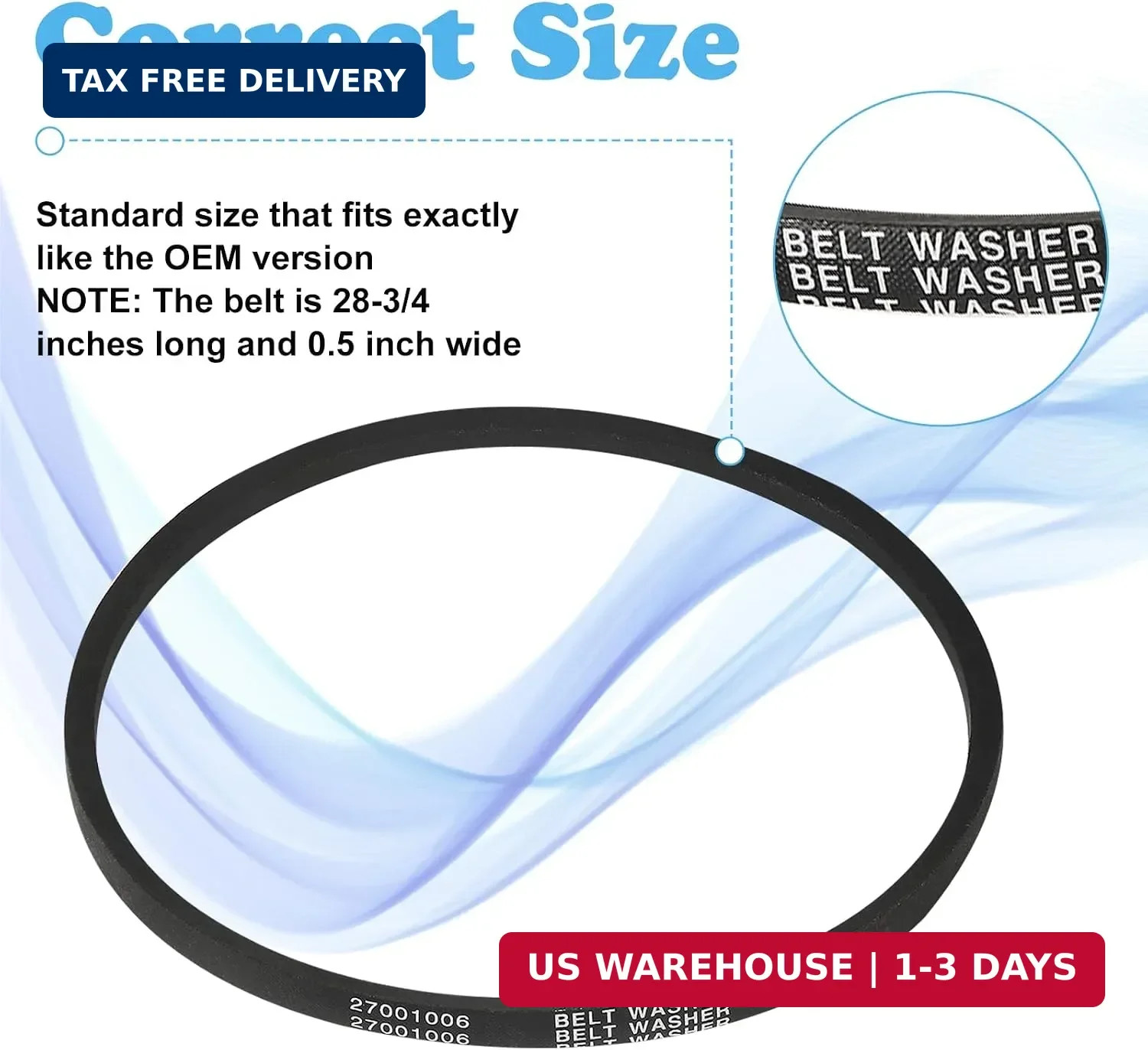 27001006 WP27001006 Washer Drive Belt for Whirpool Amana Maytag Washing Machine