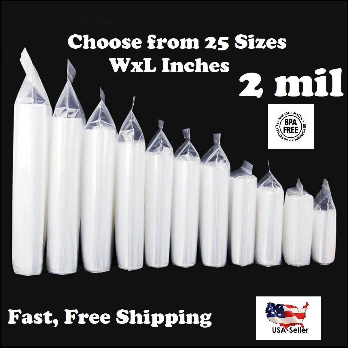Clear Reclosable Zip Seal 2-Mil Plastic Bags Jewelry Storage Top Lock Baggies
