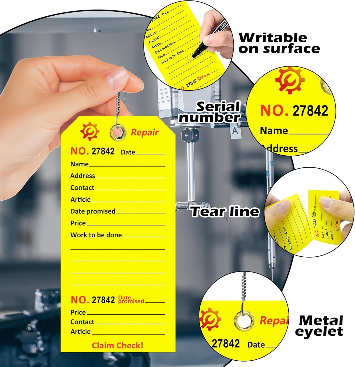 500 Pcs Repair Tags with Hole and Wire Maintenance Service Tags 2.6 x 5.25 In