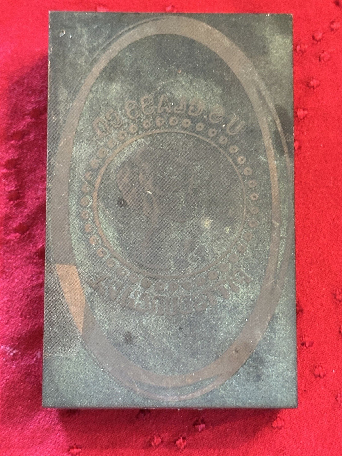 Antique United States Glass Co. Pittsburgh Pa. Wood And Copper Printing Block