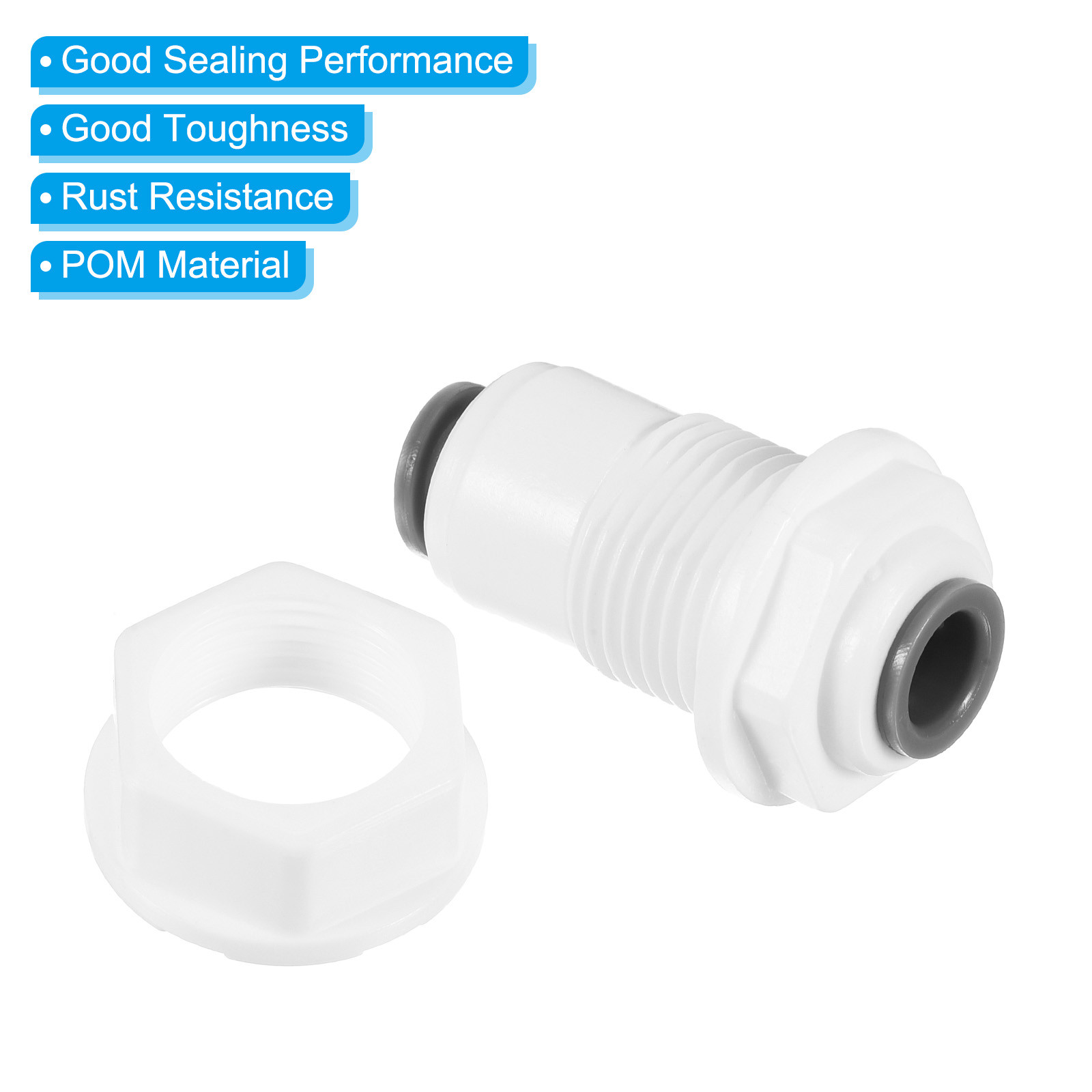 5 Pack 1/4″ Push to Connect Bulkhead Fittings Straight Water Line Fitting White